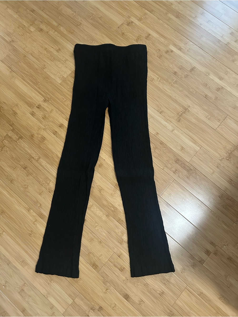 Black Wide-Leg Ribbed Knit Pants